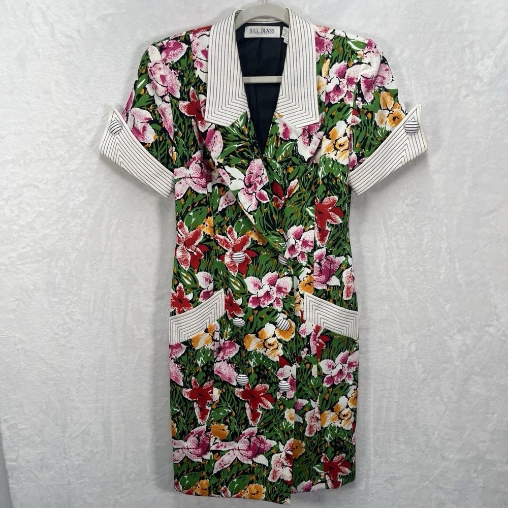 VTG‎ Bill Blass Dress Womens 6 Floral Double Breasted Blazer Cotton Career Work